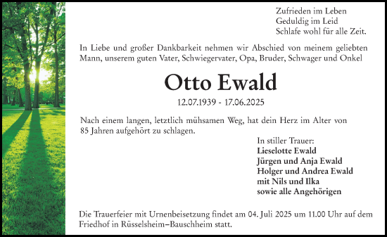 Traueranzeige von Otto Ewald von Rüsselsheimer Echo
