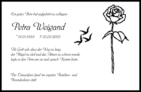 Traueranzeige von Petra Weigand von Allgemeine Zeitung Mainz