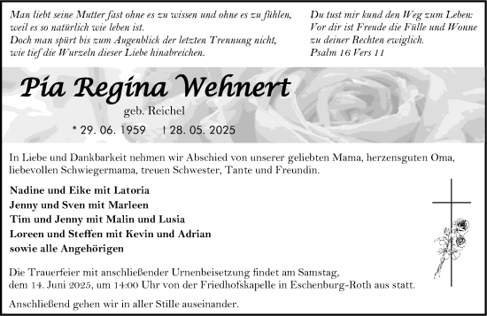 Traueranzeige von Pia Regina Wehnert von Dill Block