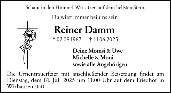 Traueranzeige von Reiner Damm von Darmstädter Echo