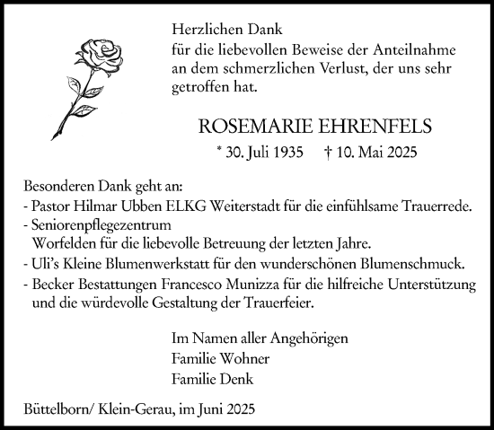 Traueranzeige von Rosemarie Ehrenfels von Groß-Gerauer Echo