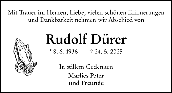 Traueranzeige von Rudolf Dürer von Dill Block