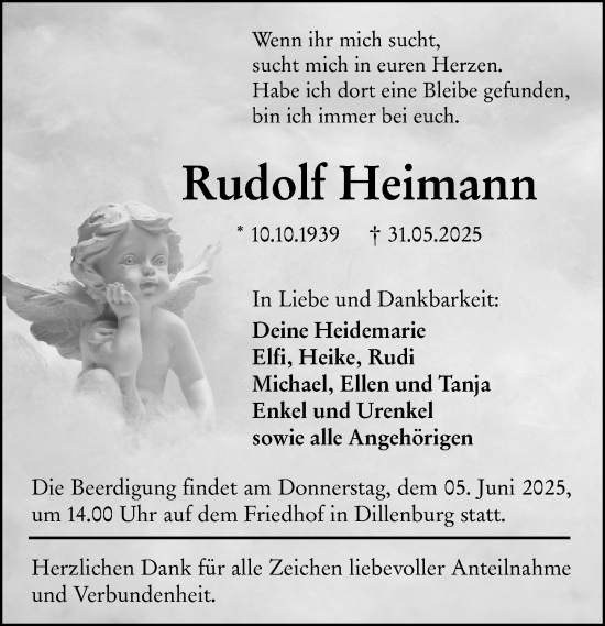 Traueranzeige von Rudolf Heimann von Dill Block
