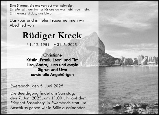 Traueranzeige von Rüdiger Kreck von Dill Block