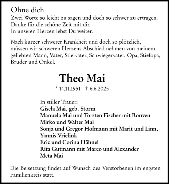 Traueranzeige von Theo Mai von Darmstädter Echo