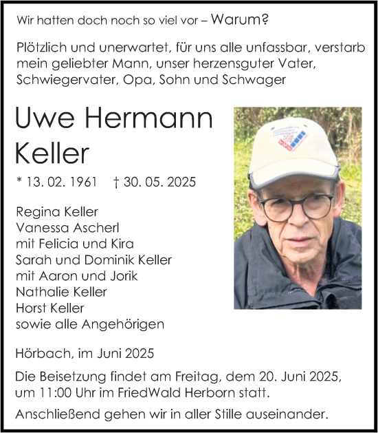Traueranzeige von Uwe Hermann Keller von Dill Block