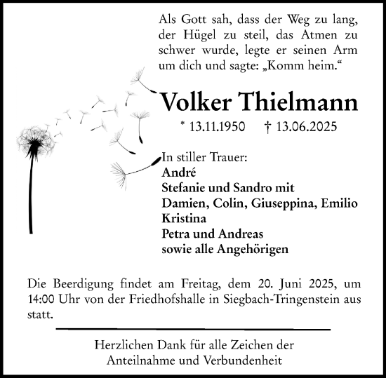 Traueranzeige von Volker Thielmann von Dill Block