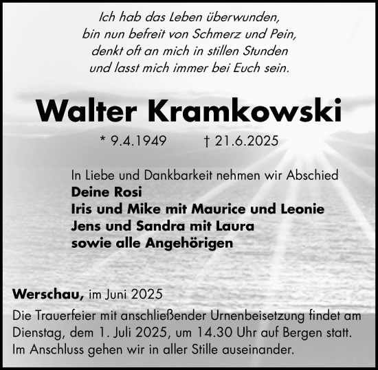Traueranzeige von Walter Kramkowski von Camberger Anzeiger