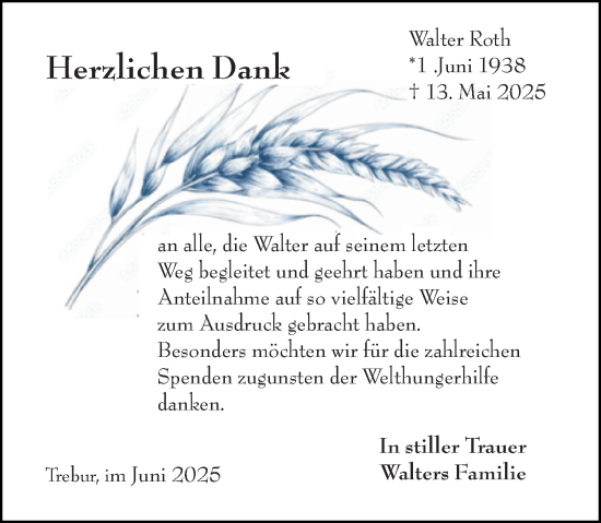 Traueranzeige von Walter Roth von Groß-Gerauer Echo