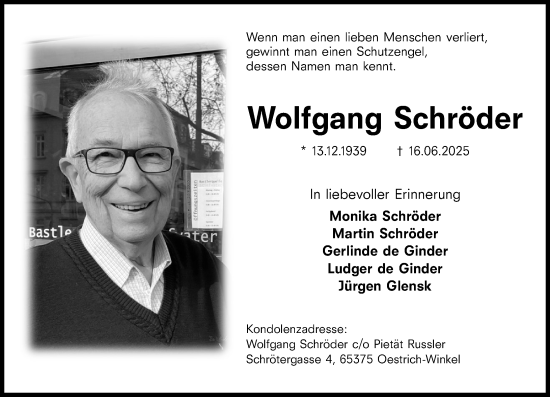 Traueranzeige von Wolfgang Schröder von Wiesbadener Kurier