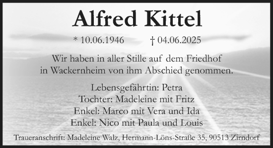 Traueranzeige von Alfred Kittel von Allgemeine Zeitung Mainz