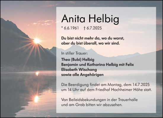 Traueranzeige von Anita Helbig von Wormser Zeitung