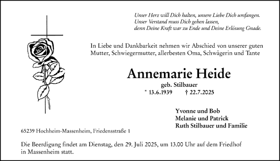 Traueranzeige von Annemarie Heide von Hochheimer Zeitung