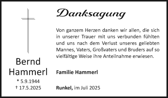 Traueranzeige von Bernd Hammerl von Weilburger Tageblatt