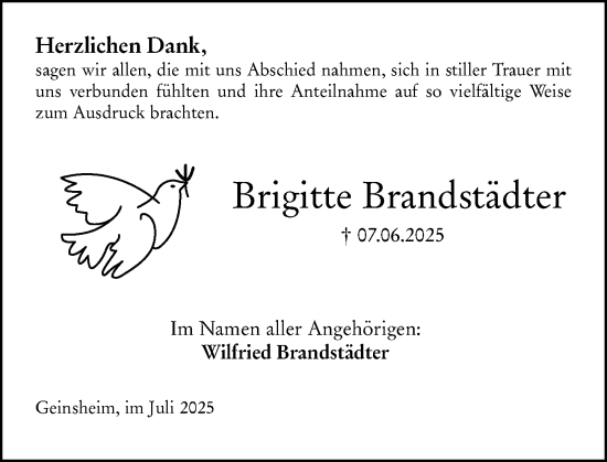 Traueranzeige von Brigitte Brandstädter von Rüsselsheimer Echo