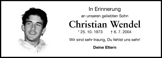 Traueranzeige von Christian Wendel von Odenwälder Echo