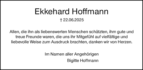 Traueranzeige von Ekkehard Hoffmann von Darmstädter Echo