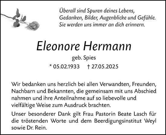 Traueranzeige von Eleonore Hermann von Dill Block