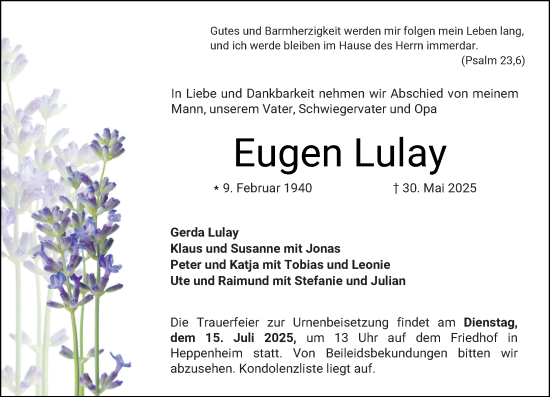 Traueranzeige von Eugen Lulay von Starkenburger Echo
