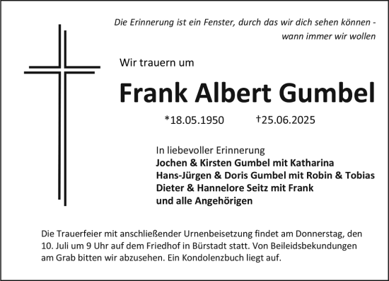 Traueranzeige von Frank Albert Gumbel von Starkenburger Echo