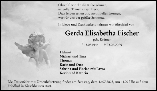 Traueranzeige von Gerda Elisabetha Fischer von Starkenburger Echo