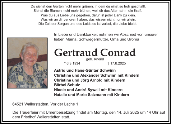 Traueranzeige von Gertraud Conrad von Groß-Gerauer Echo