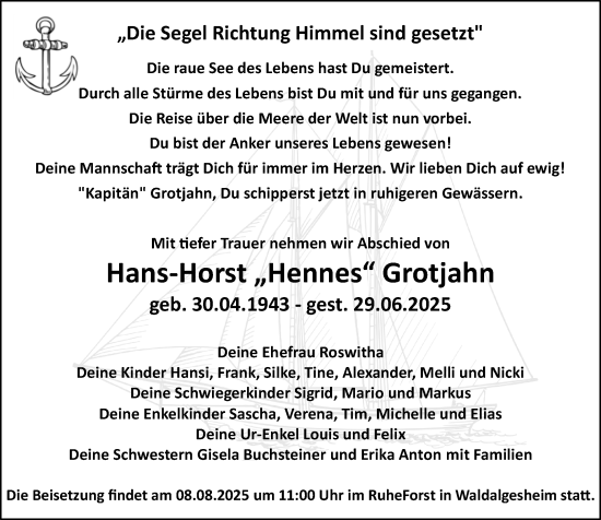 Traueranzeige von Hans-Horst Grotjahn von Binger-/Ingelheimer Wochenblatt