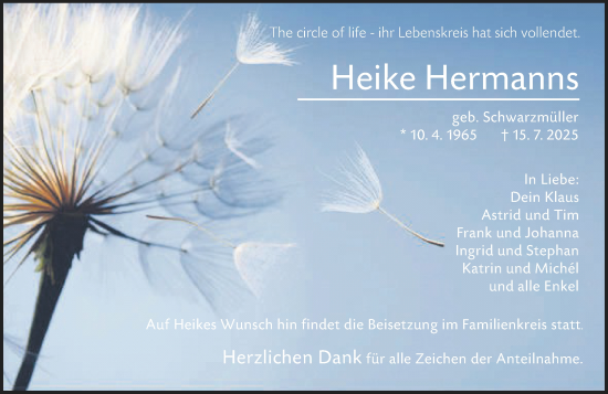 Traueranzeige von Heike Hermanns von Wetzlarer Neue Zeitung