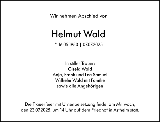 Traueranzeige von Helmut Wald von Groß-Gerauer Echo