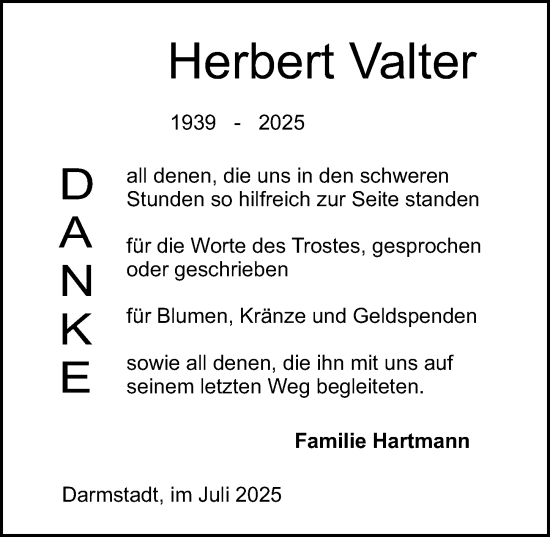 Traueranzeige von Herbert Valter von Darmstädter Echo