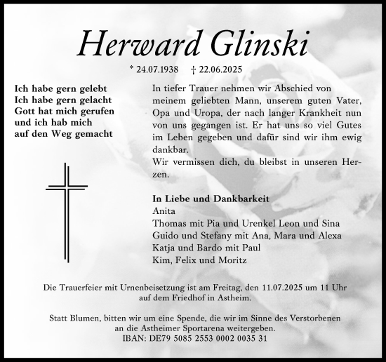 Traueranzeige von Herward Glinski von Rüsselsheimer Echo