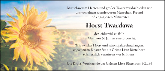 Traueranzeige von Horst Twardawa von Groß-Gerauer Echo