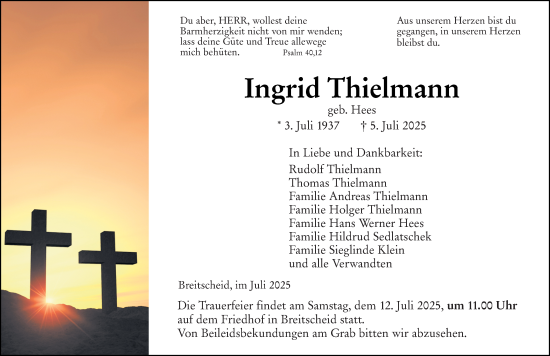 Traueranzeige von Ingrid Thielmann von Dill Block