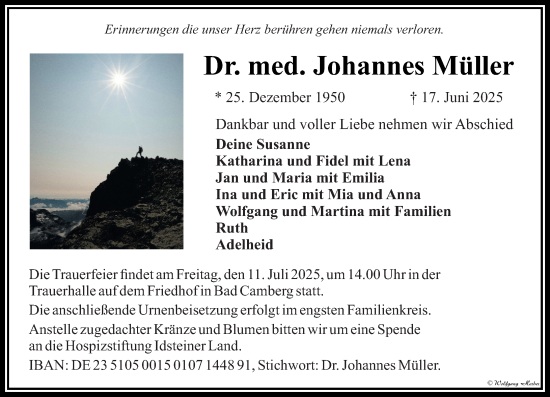 Traueranzeige von Johannes Müller von Camberger Anzeiger