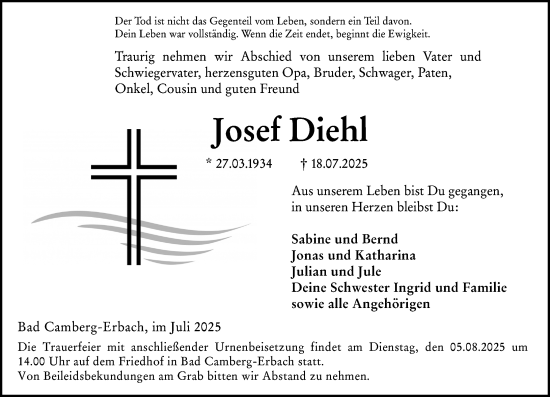Traueranzeige von Josef Diehl von Camberger Anzeiger