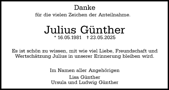 Traueranzeige von Julius Günther von Starkenburger Echo