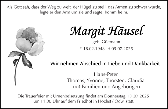 Traueranzeige von Margit Häusel von Odenwälder Echo
