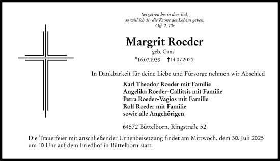 Traueranzeige von Margrit Roeder von Groß-Gerauer Echo