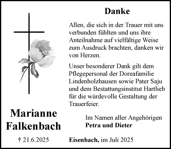 Traueranzeige von Marianne Falkenbach von Camberger Anzeiger