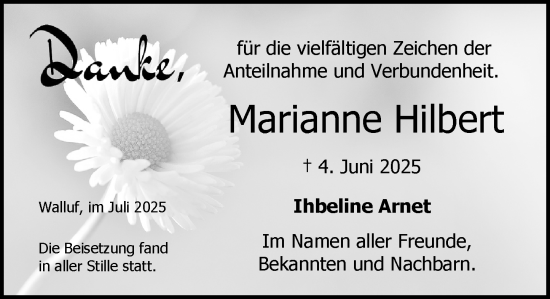 Traueranzeige von Marianne Hilbert von Rheingau Kurier