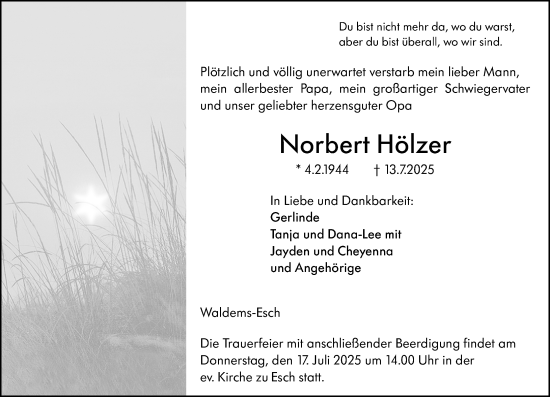 Traueranzeige von Norbert Hölzer von Idsteiner Land/Untertaunus