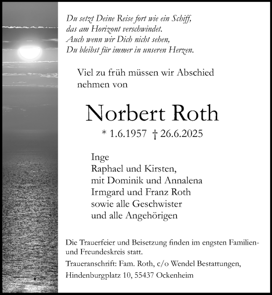 Traueranzeige von Norbert Roth von Allgemeine Zeitung Rheinhessen-Nahe