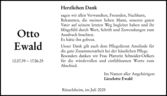 Traueranzeige von Otto Ewald von Rüsselsheimer Echo
