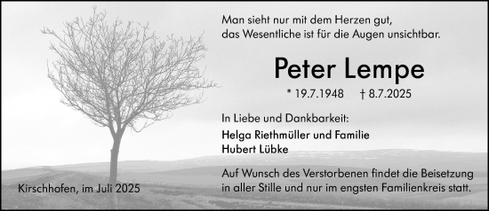 Traueranzeige von Peter Lempe von Weilburger Tageblatt