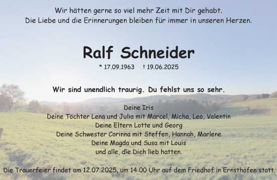 Traueranzeige von Ralf Schneider von Darmstädter Echo