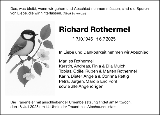 Traueranzeige von Richard Rothermel von Wetzlarer Neue Zeitung