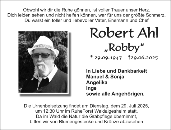 Traueranzeige von Robert Ahl von Allgemeine Zeitung Mainz