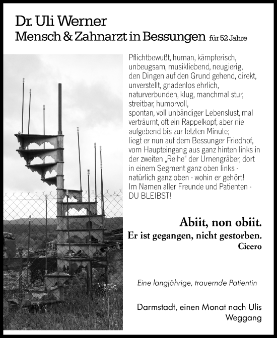 Traueranzeige von Uli Werner von Darmstädter Echo