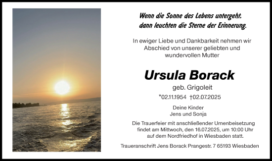 Traueranzeige von Ursula Borack von Wiesbadener Kurier