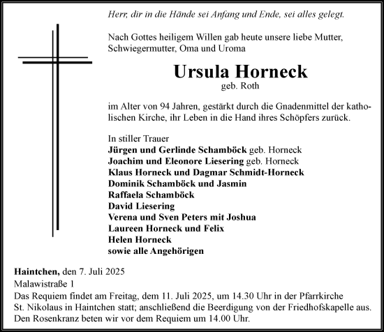 Traueranzeige von Ursula Horneck von Camberger Anzeiger